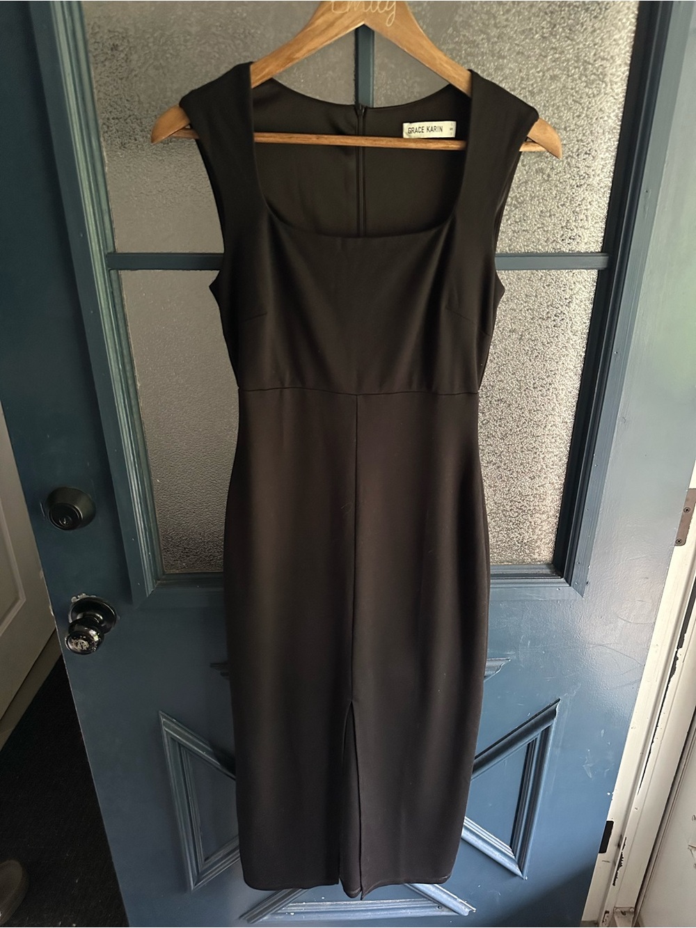 Grace Karin Black Square Neck Midi Dress